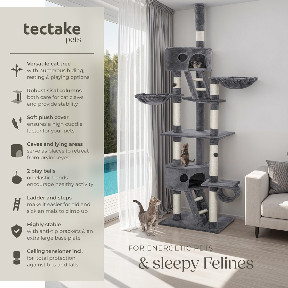 tectake Hansi Grey Cat Tree with Scratching Posts 260cm Image 6