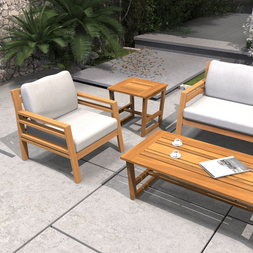 Direct Wicker 5 Seater Teak Finish Straight-Line Design Acacia Wood Outdoor Lounge Set Image 3