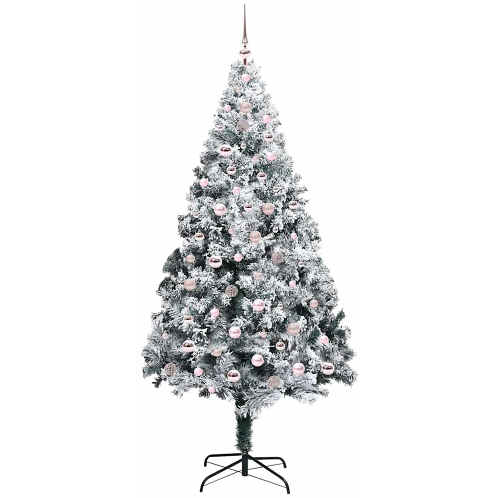 vidaXL Pre-Lit Pink Baubles White Artificial Christmas Tree 8ft Image 4