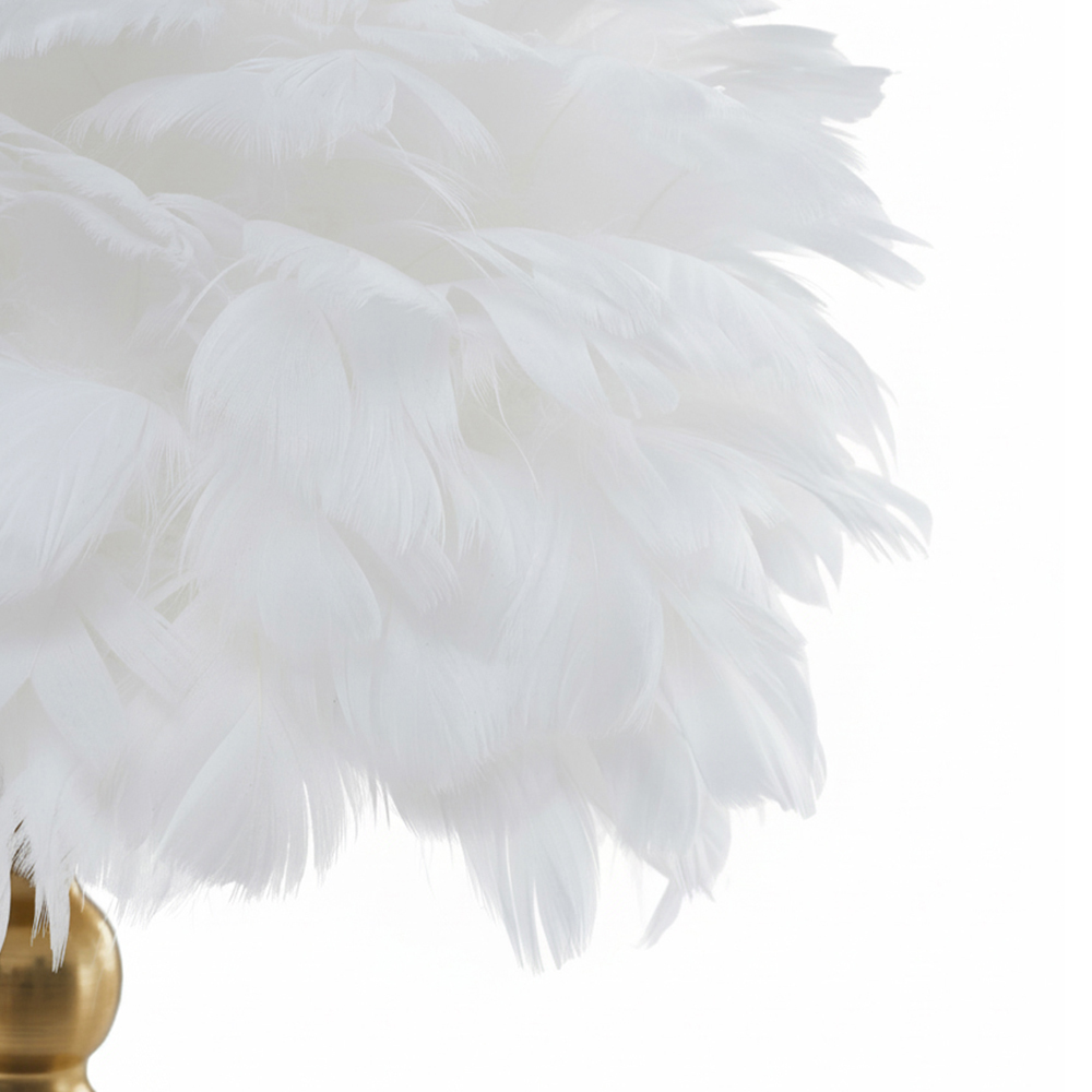 Living and Home Screw E27 Antique Bronze White Goose Feather Shade Table Lamp Image 6