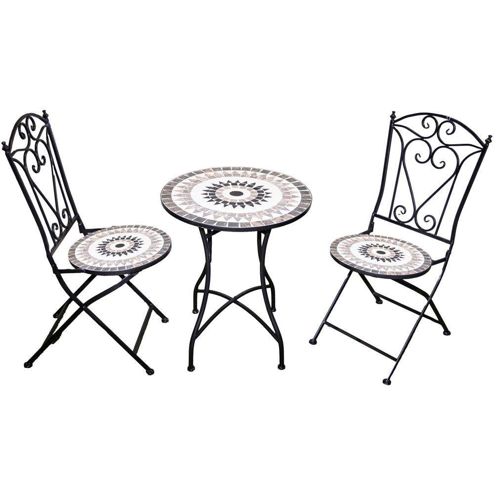 Shatchi Medina 2 Seater Mosaic Ceramic Tile Top Foldable Bistro Set Image 2