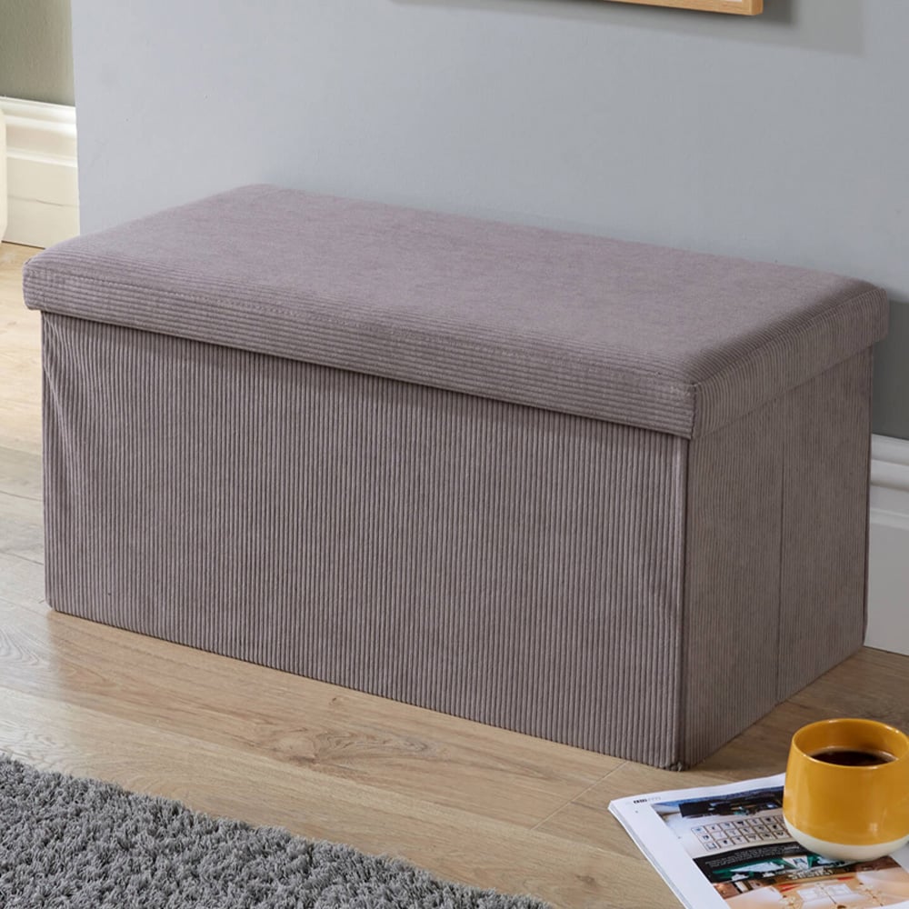 Home Source Grey Corduroy Upholstered Folding Ottoman Image 1