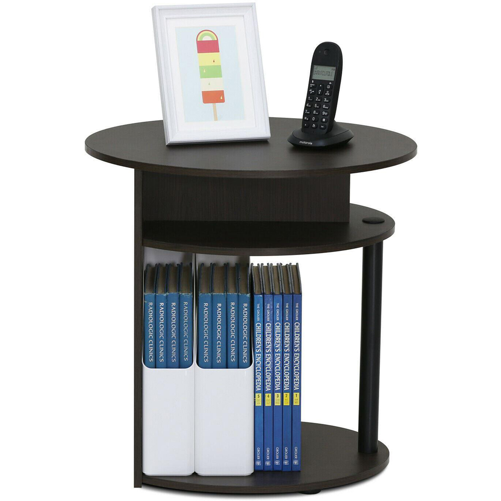 Walplus Jaya 2 Shelf Walnut Simple Design Oval End Table Image 5