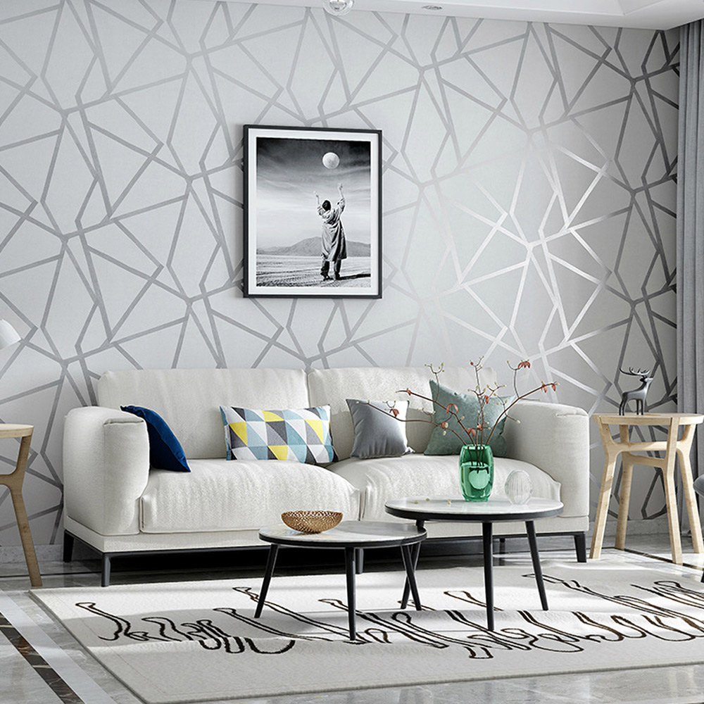 Living and Home Sliver and White Removable Wallpaper Image 6