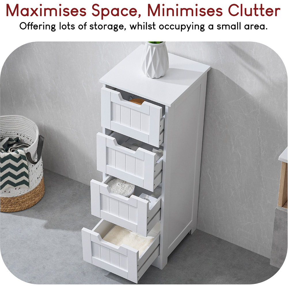 Bath Vida Priano 4 Drawer White Floor Standing Bathroom Cabinet Image 6