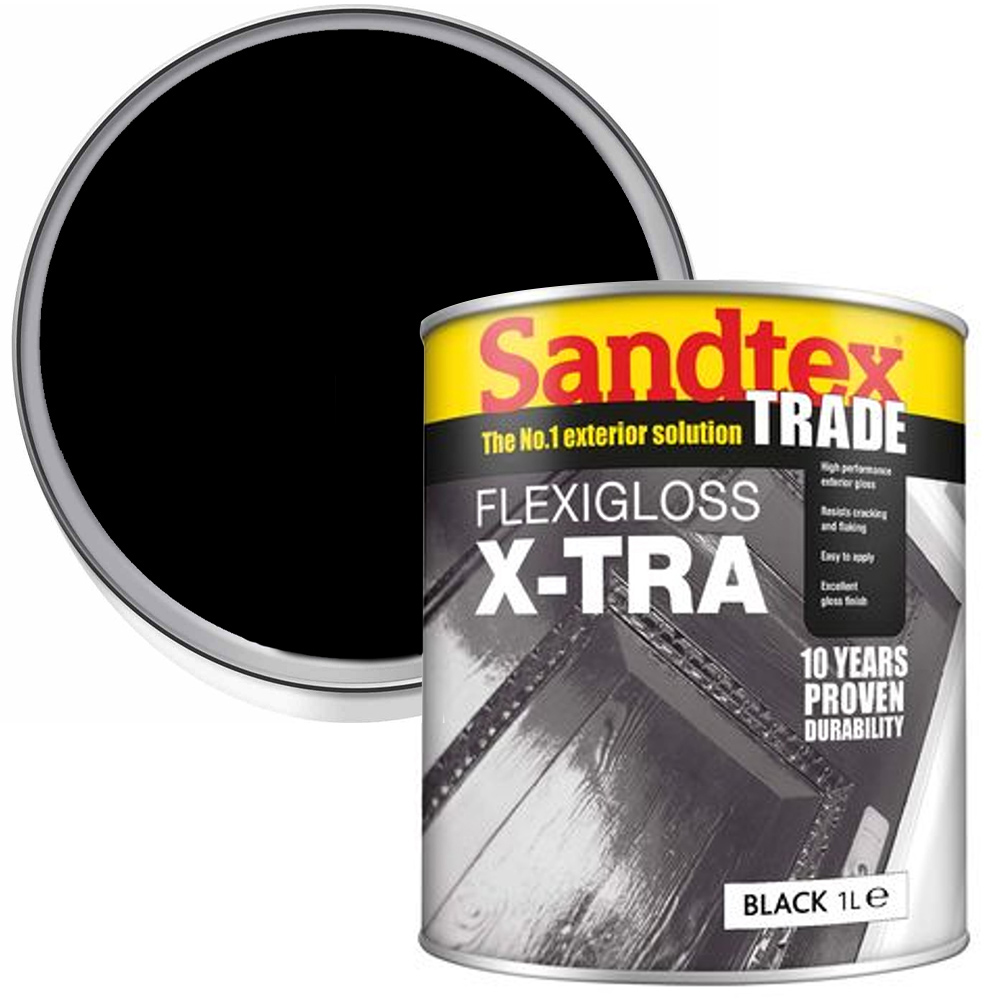 Sandtex Trade Flexigloss X-Tra Black High Gloss Paint 1L Image 1