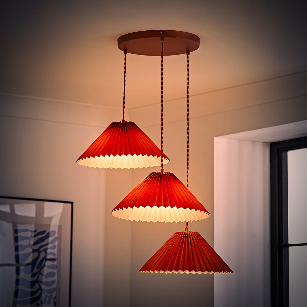 ValueLights Akira 3 Way Burnt Orange Pleated LED Ceiling Pendant Light Image 2