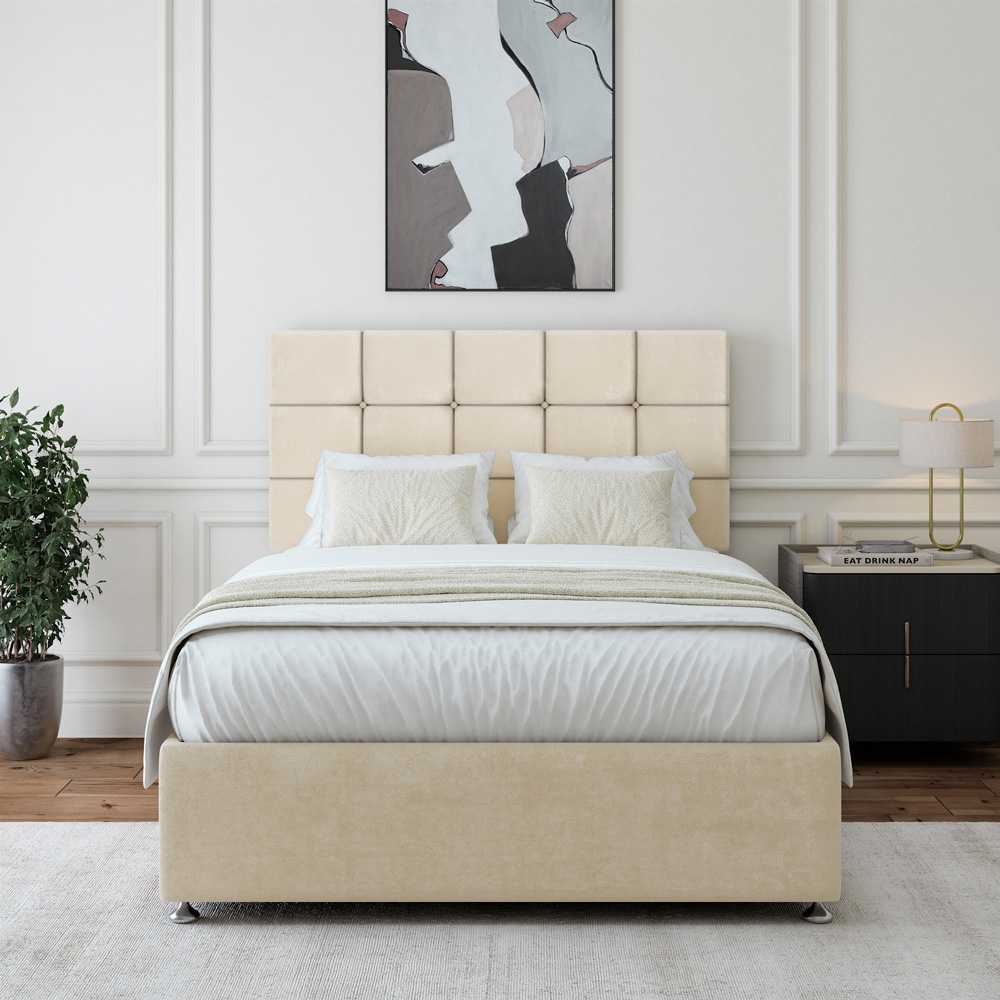 Bedmaster King Size Cream Naples Velvet Divan Base with Pearl Headboard Image 3