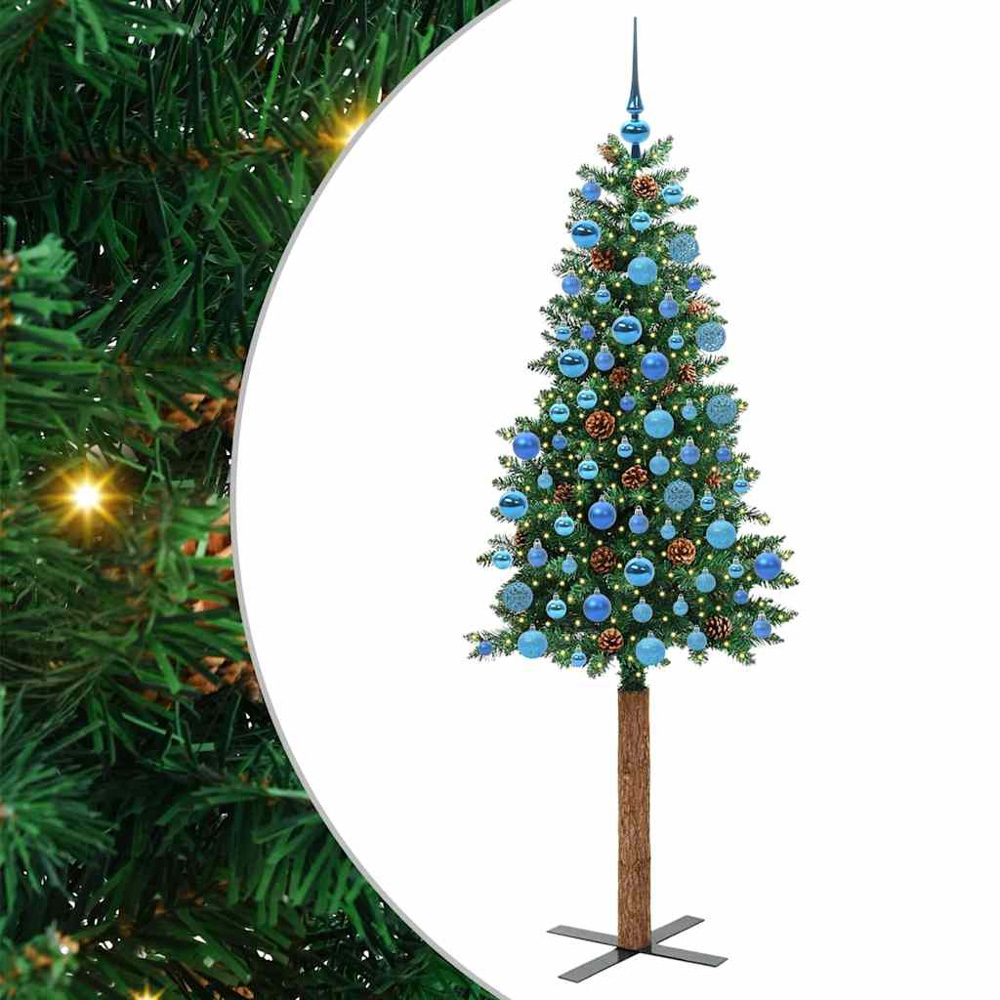 vidaXL Green Artificial Christmas Tree with Pinecones LEDs Blue Decoration Ornaments 6ft Image 2