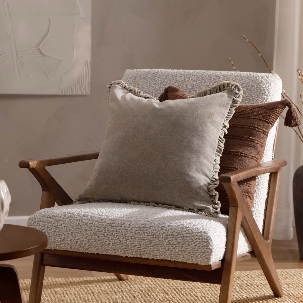 Yard Bertie Taupe Cotton Velvet Cushion 45 x 45cm Image 2