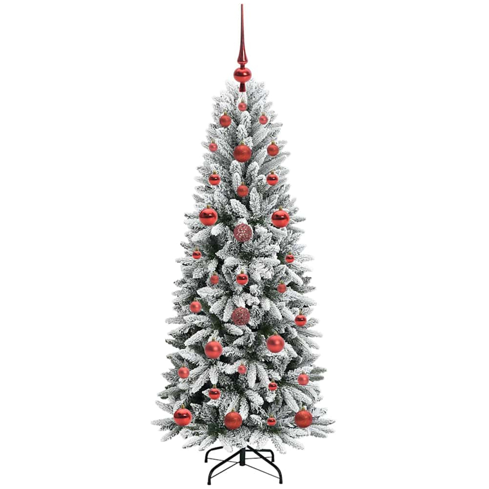 vidaXL Pre-Lit Red Baubles Artificial Snow Flocked Christmas Tree 4ft Image 4