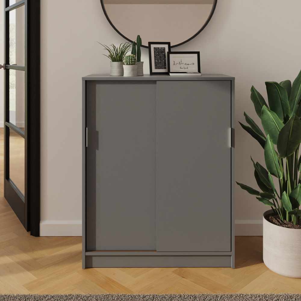 GFW Leighton 2 Sliding Door Grey Shoe Cabinet Image 5