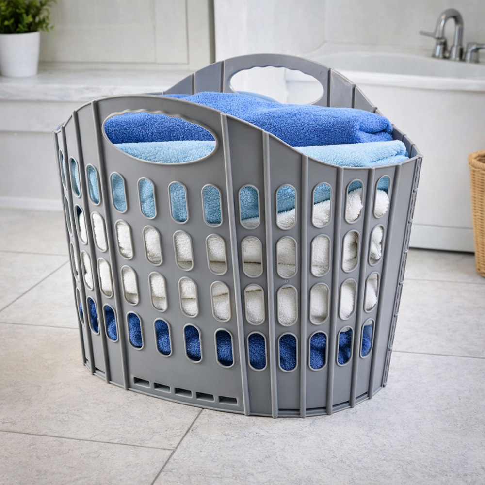 Avilo Grey Folding Laundry Basket Image 2