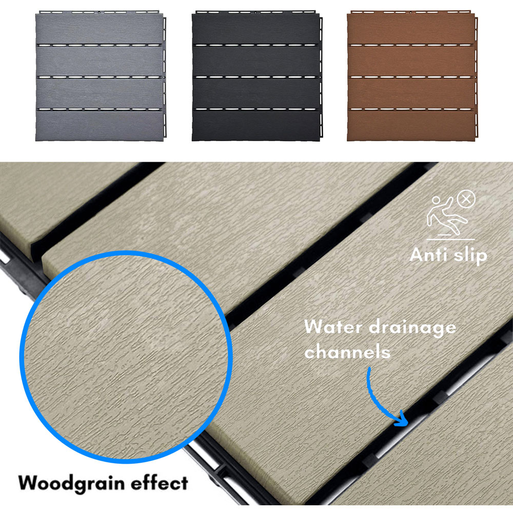 Oseasons Polydeck Beige Woodgrain-Effect Decking Tiles 30 x 30cm 12 Pack Image 2