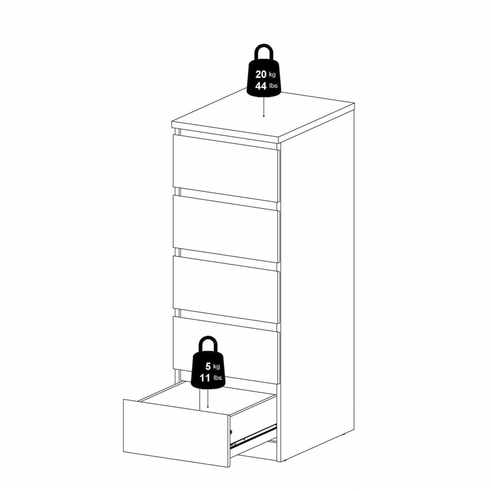 Florence 5 Drawer Concrete and White High Gloss Narrow Chest of Drawers Image 7
