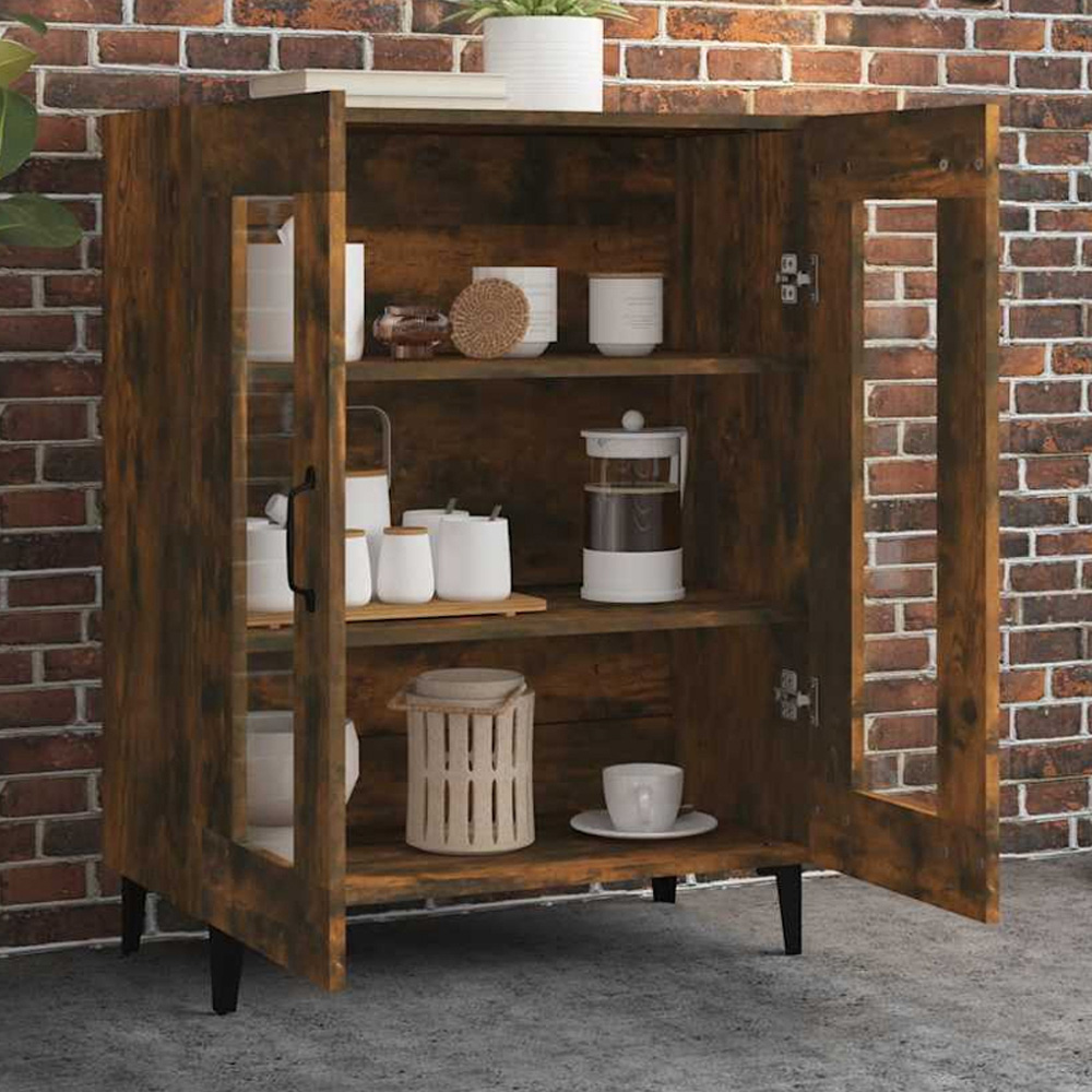vidaXL 2 Glass Door Smoked Oak Sideboard Image 1
