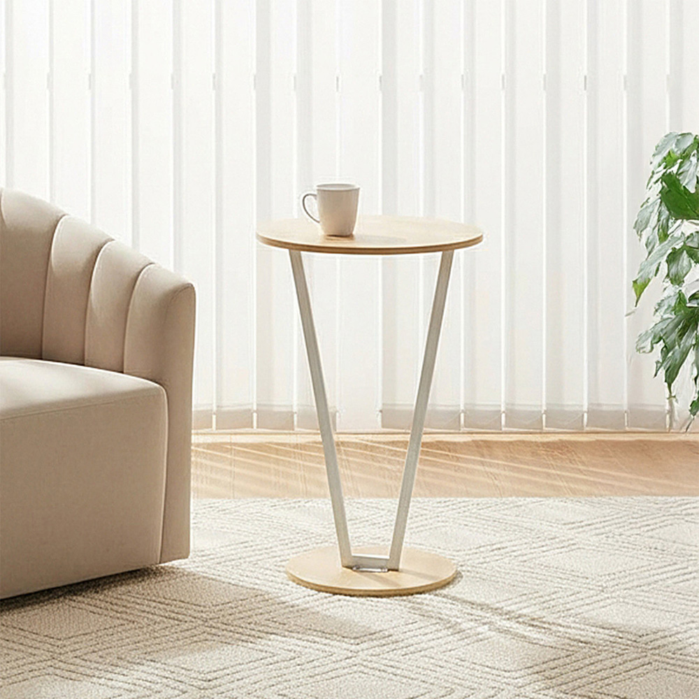 Living and Home Light Walnut Round Side Table with White Steel Frame Image 7