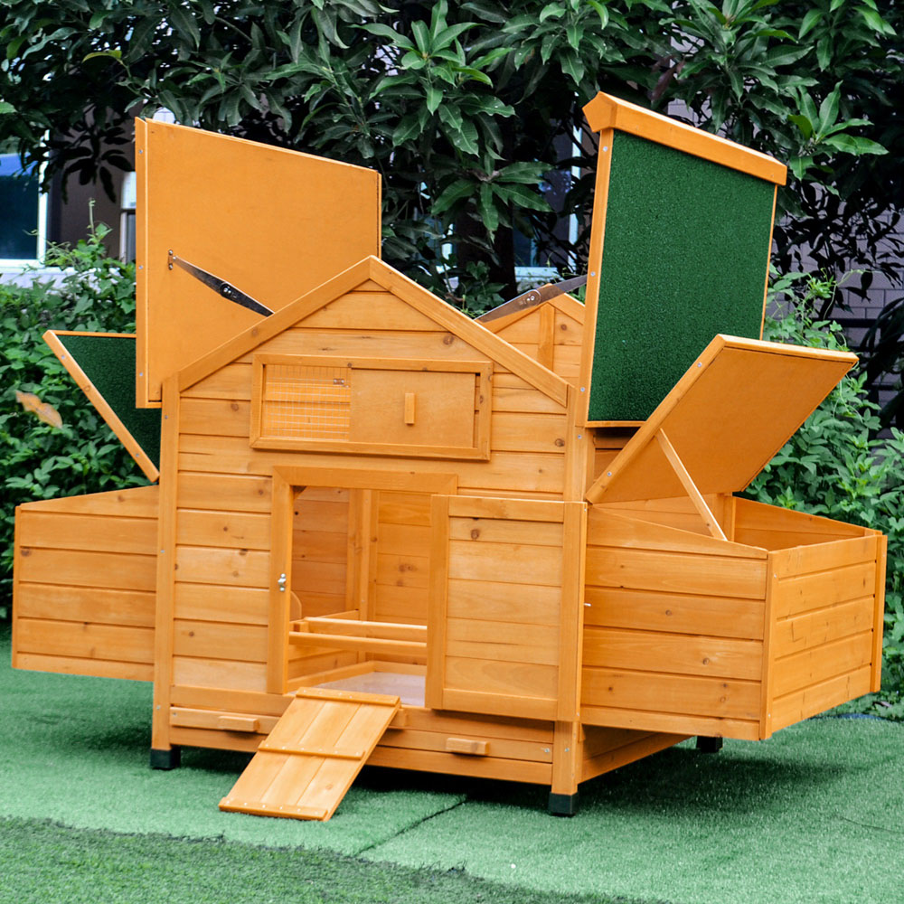 PawHut Wooden Yellow Chicken Coop with Nesting Boxes Image 2