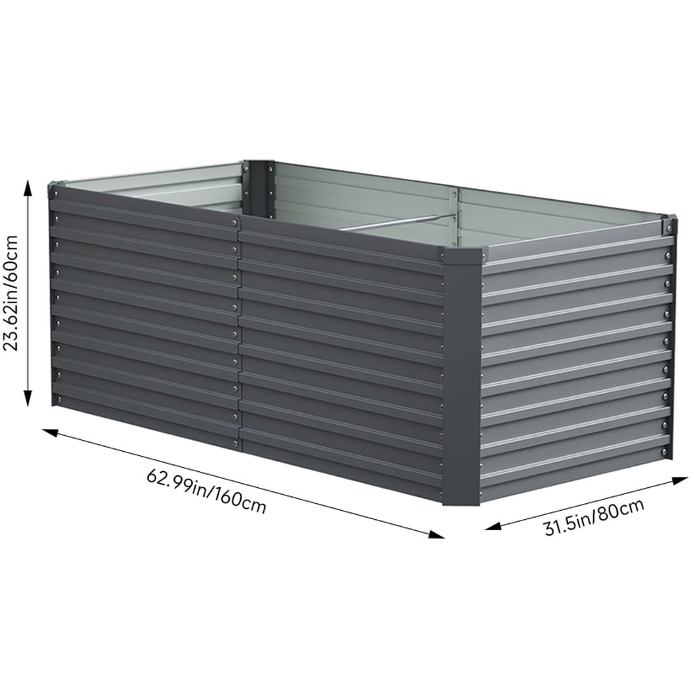 Living and Home Grey Large Rectangular Galvanised Steel Raised Garden Bed 160 x 80cm Image 8