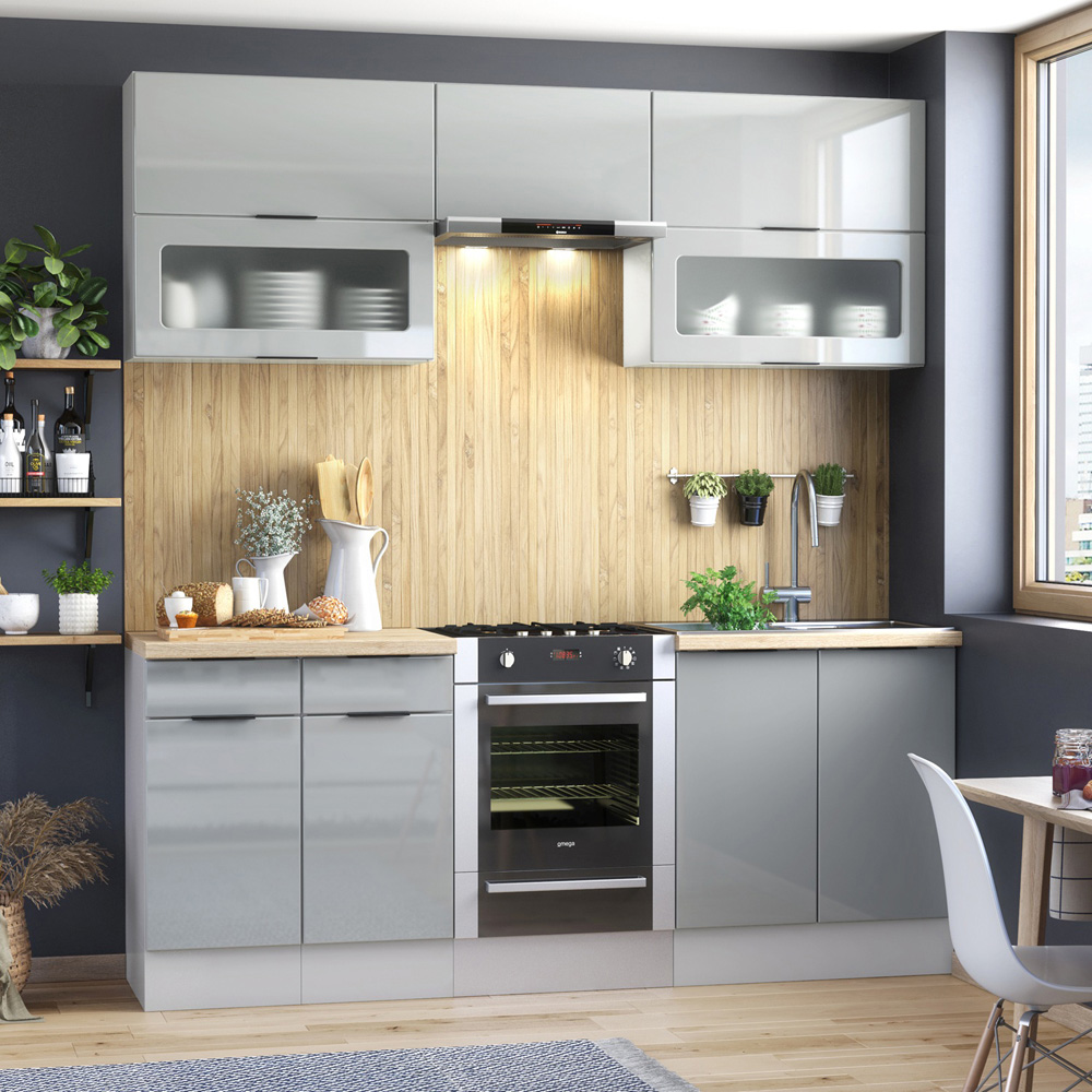 Impact Furniture Star Light Grey Gloss Star Kitchen Cabinet Set of 6 Image 1