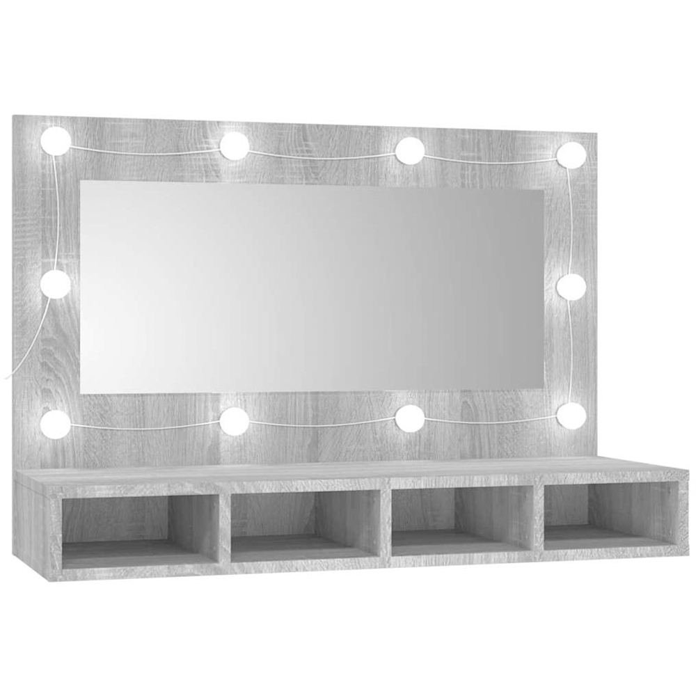 vidaXL 4 Open Shelf Grey Sonoma LED Mirror Wall Mounted Bathroom Cabinet Image 2