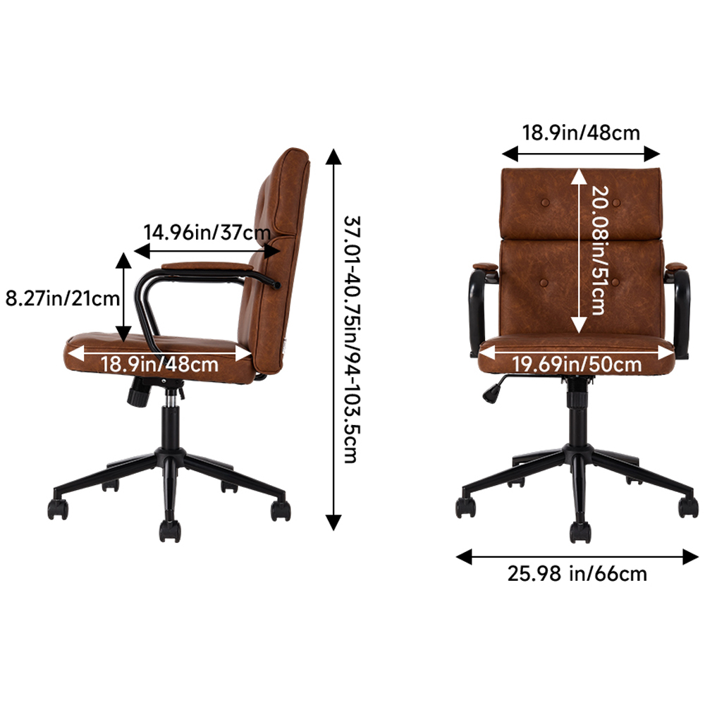 Living and Home Brown PU Leather Swivel and Adjustable Retro Office Chair Image 9