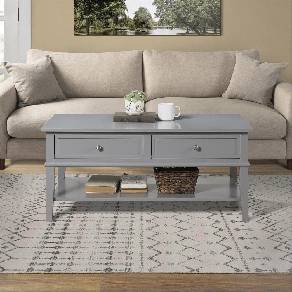 Dorel Franklin 2 Drawer Single Shelf Grey Coffee Table Image 5