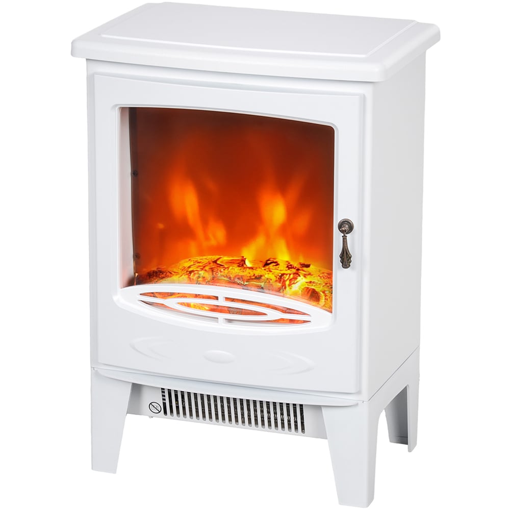 HOMCOM White Freestanding Electric Fireplace Heater with Flame Effect 1850W Image 1