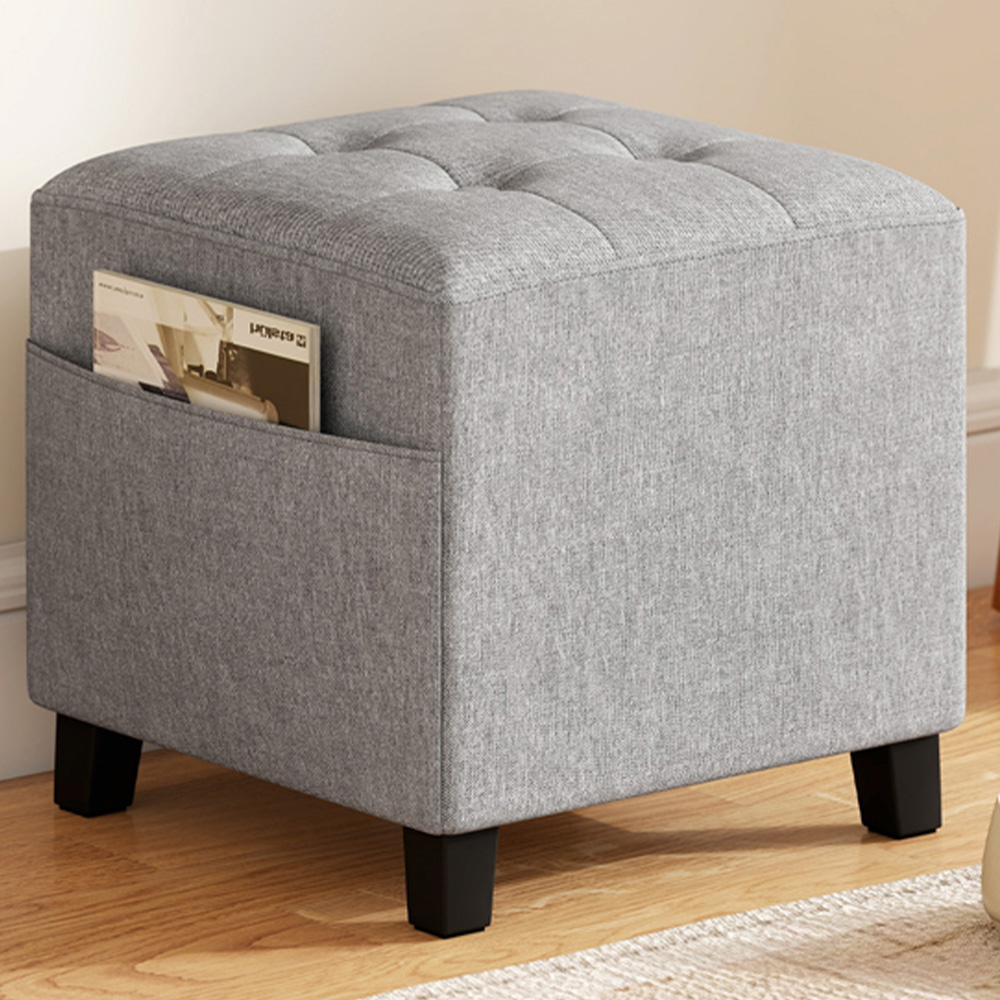 HOMCOM Light Grey Square Small Ottoman Seat Image 1