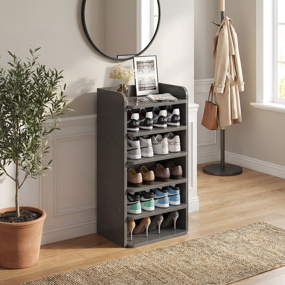 Living and Home 6 Shelf Black Wide Shoe Rack with Raised Guardrail Image 6