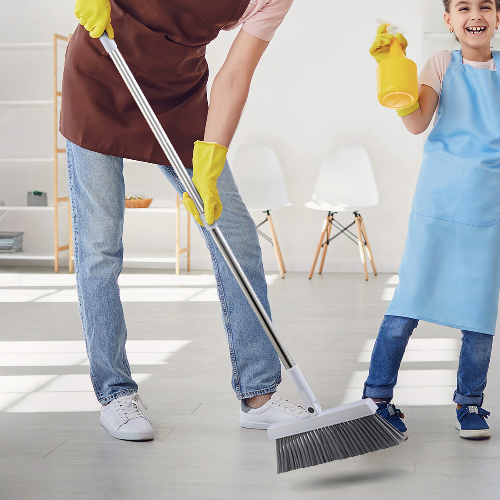 Living and Home Grey White Folding Long Handle Broom and Dustpan Set Image 7