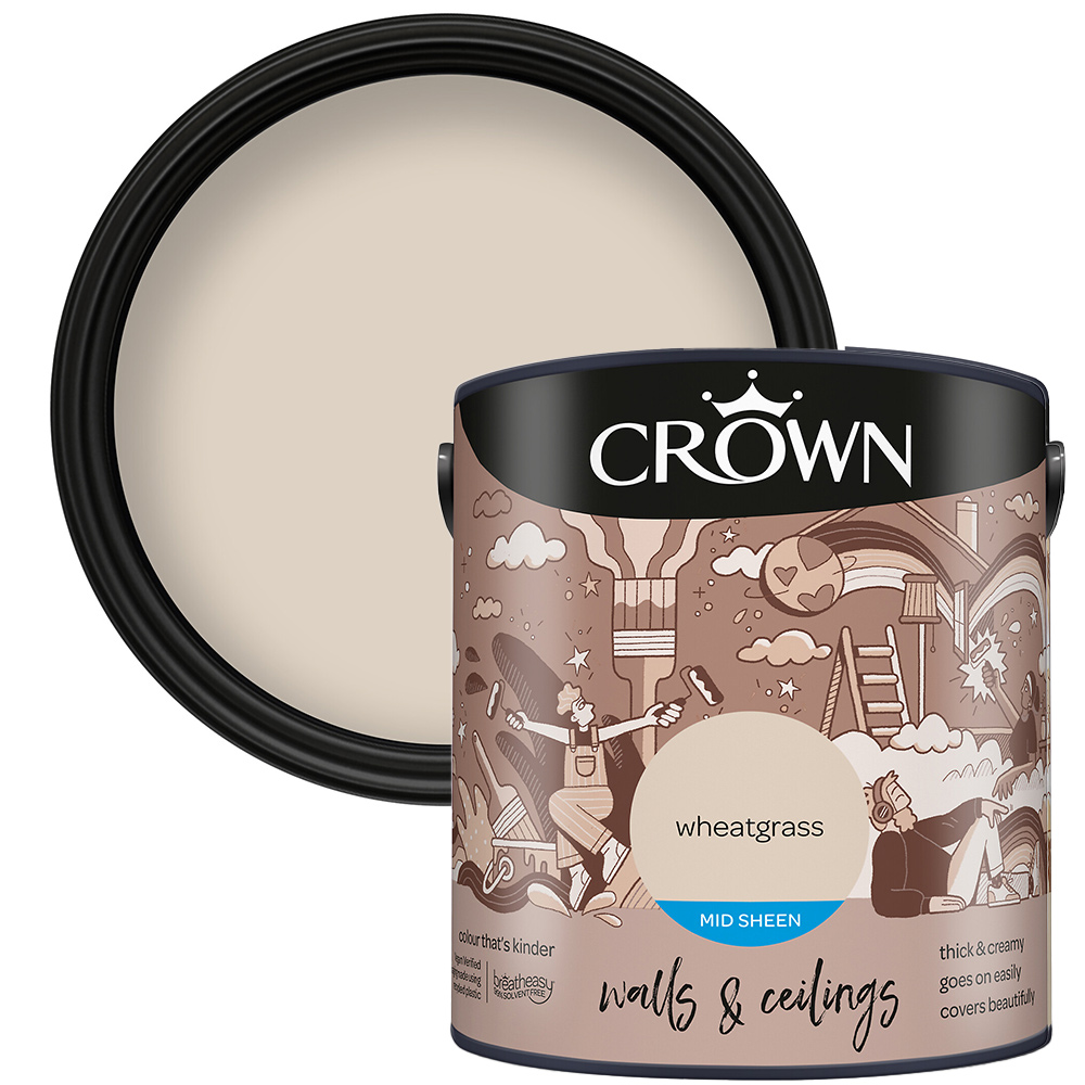 Crown Walls & Ceilings Wheatgrass Mid Sheen Emulsion Paint 2.5L Image 1