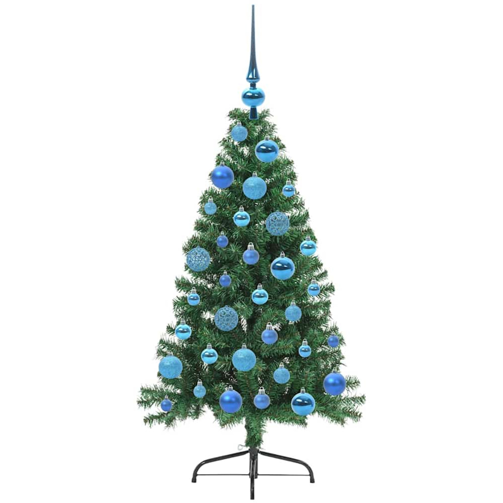 vidaXL Pre-Lit Blue Baubles Green Artificial Christmas Tree 4ft Image 4