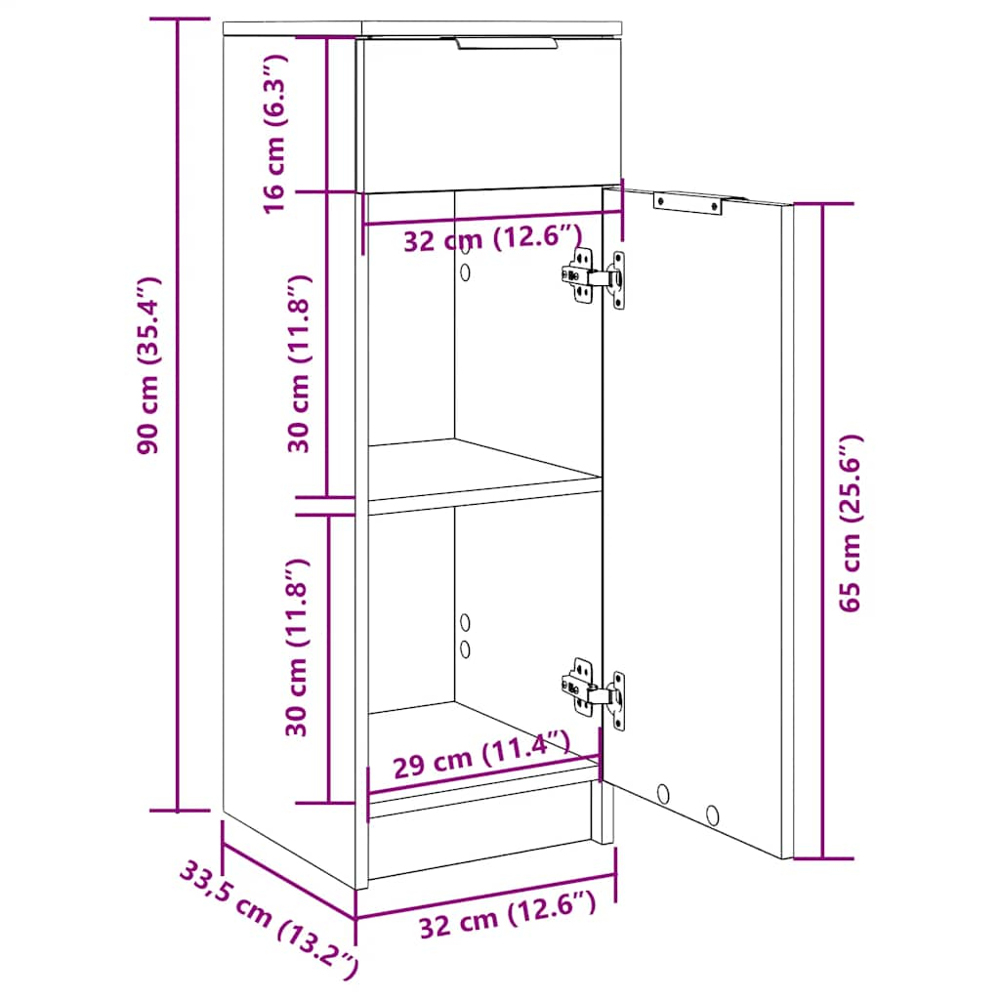 vidaXL Single Door Single Drawer White Narrow Bathroom Cabinet Image 9