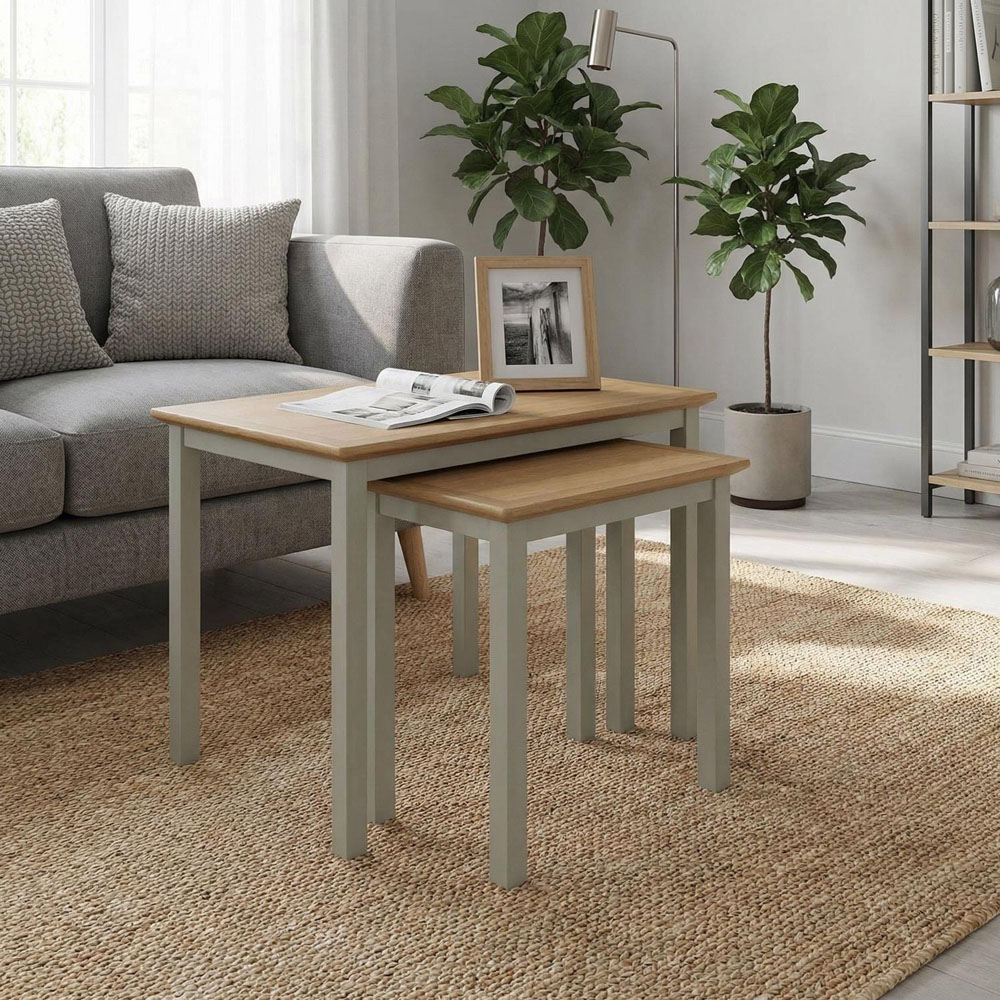 FWStyle Taberno Sage Green and Oak Nesting Side Table Set of 2 Image 4