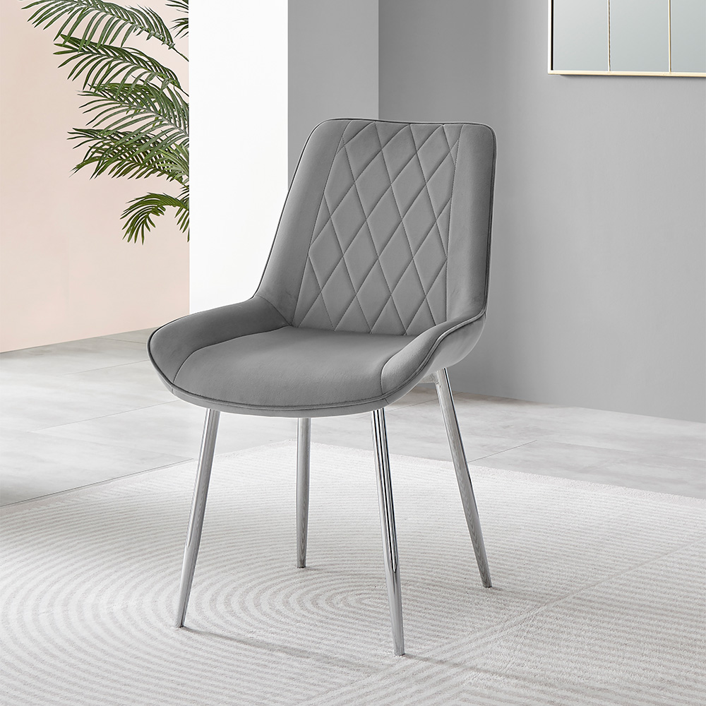 Furniturebox Cesano Set of 2 Grey and Chrome Velvet Dining Chair Image 7