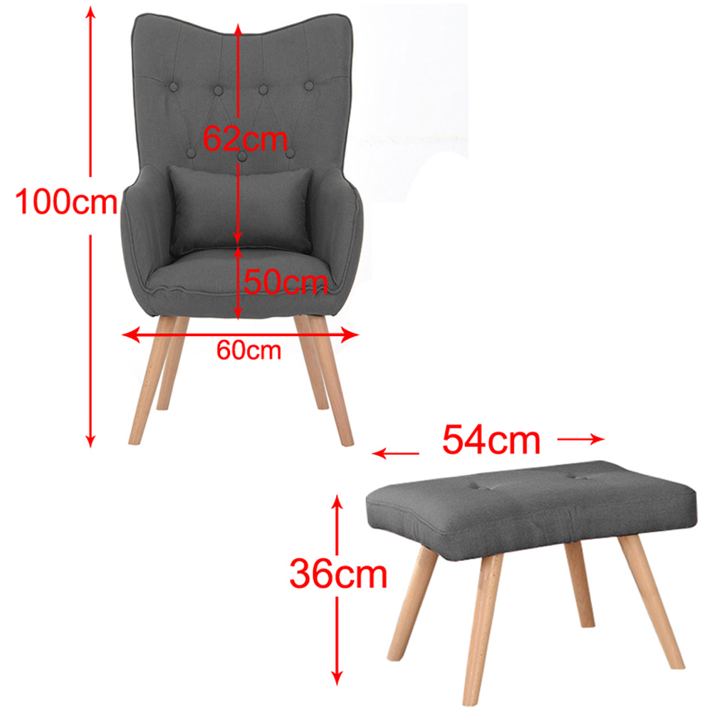 Living and Home Grey Classic Linen Armchair with Cushion and Footstool Image 6