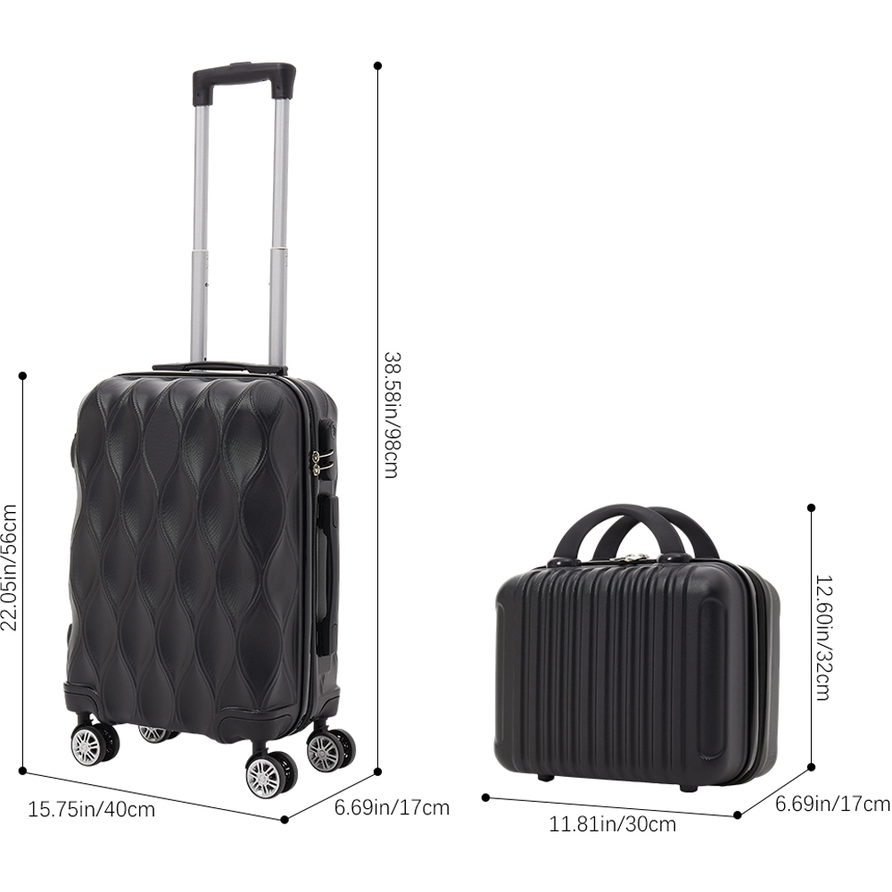 H&O Direct 2 Piece Black ABS Suitcase Set with Makeup Case Image 8