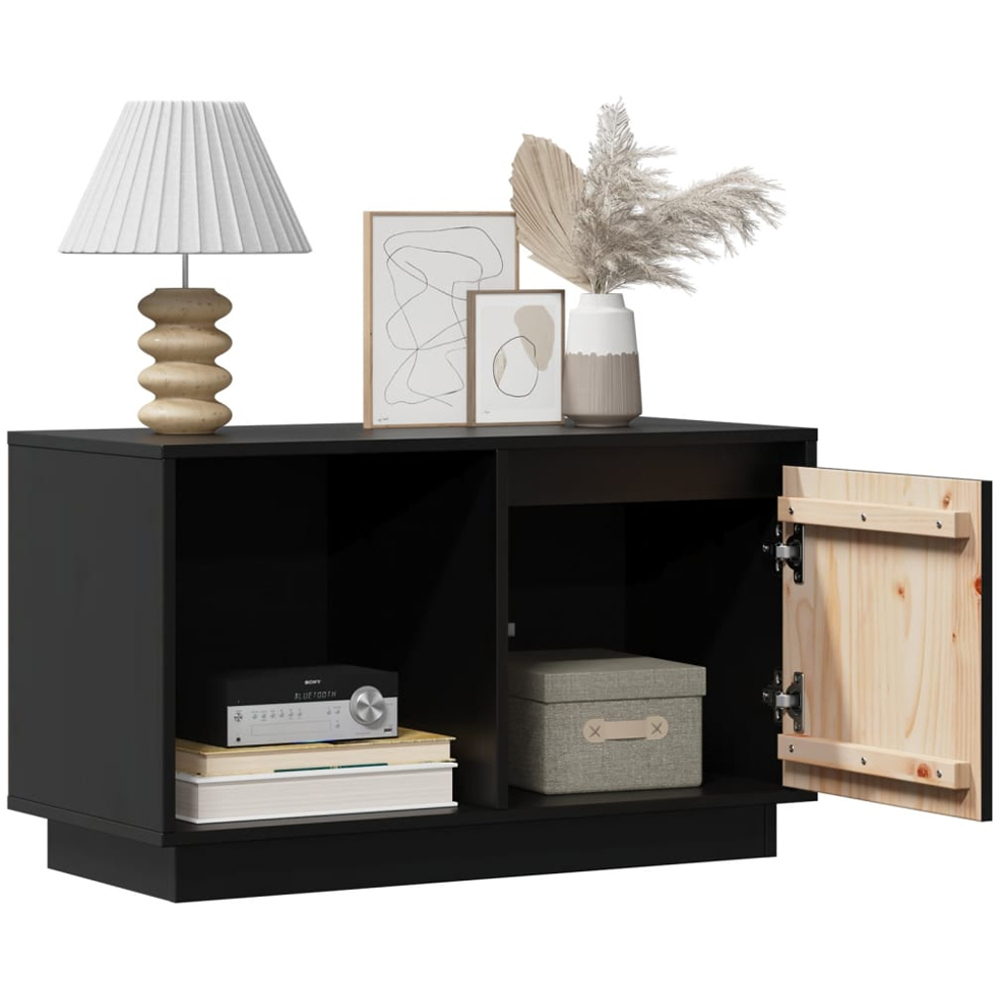 vidaXL Single Door Single Shelf Black Solid Pine Wood TV Cabinet Image 3