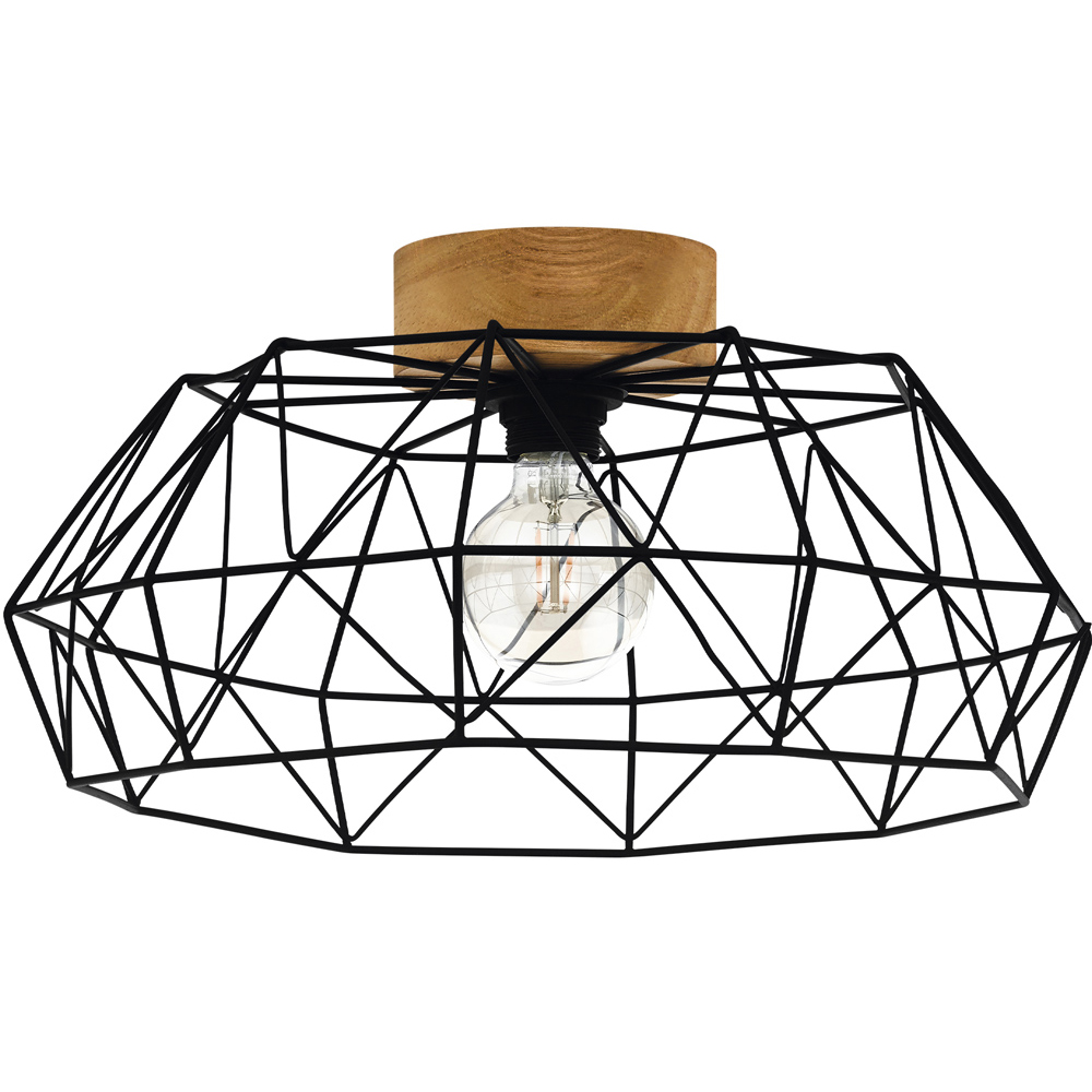 EGLO Padstow Black And Natural Metal and Wood Ceiling Light Image 1