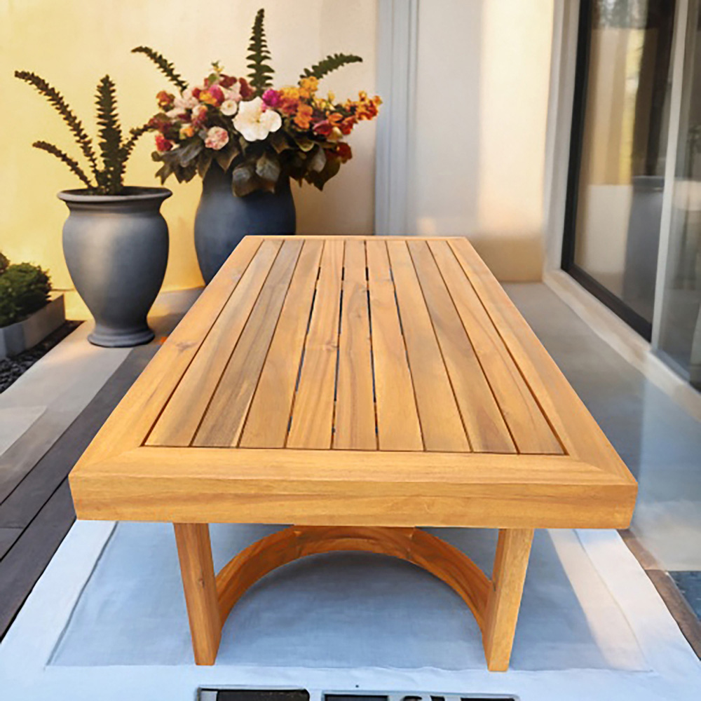Direct Wicker Teak Finish Curved Design Acacia Wood Outdoor Coffee Table Image 3