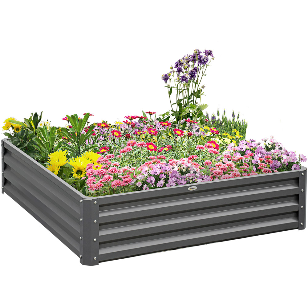 Outsunny Light Grey Metal Raised Garden Bed Flower and Vegetable Planter Image 1