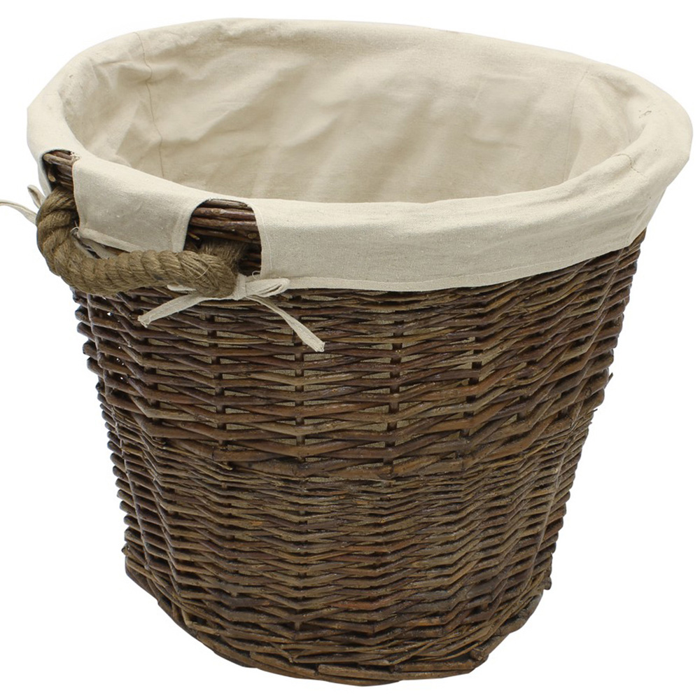 JVL Medium Dark Willow Log Basket with Liner and Rope Handles Image 1