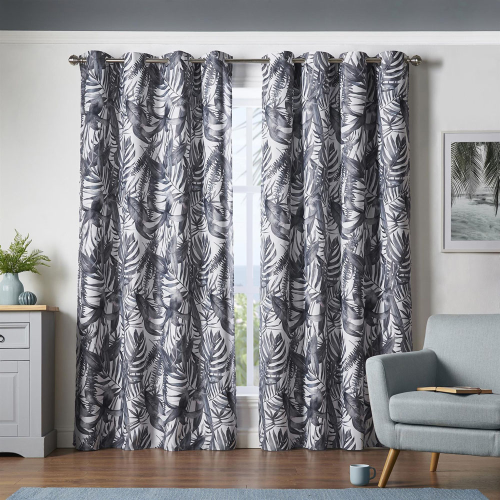 Alan Symonds Mal Charcoal Satin Blackout Ring Top Eyelet Curtains 168 x 229cm Image 2