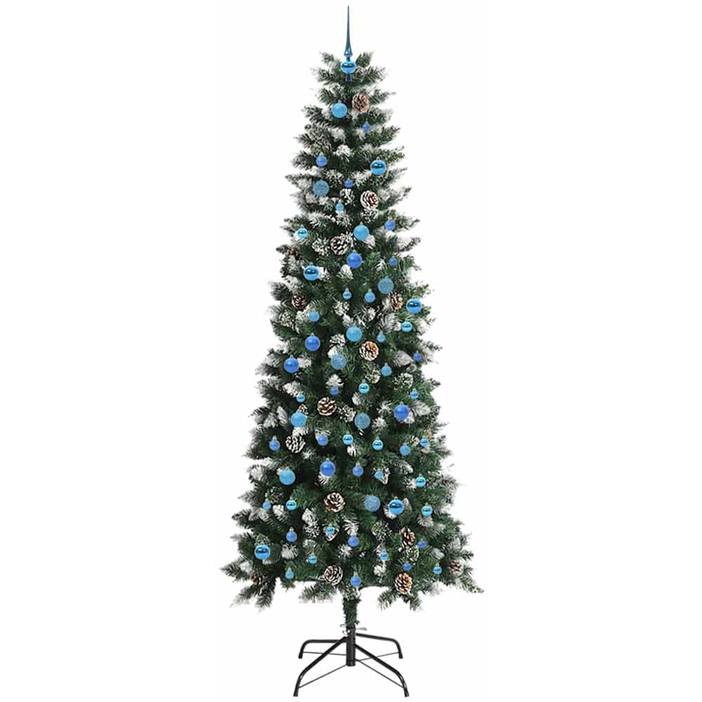 vidaXL Pre-Lit Blue Baubles Green Artificial Snow Tipped Christmas Tree 8ft Image 4