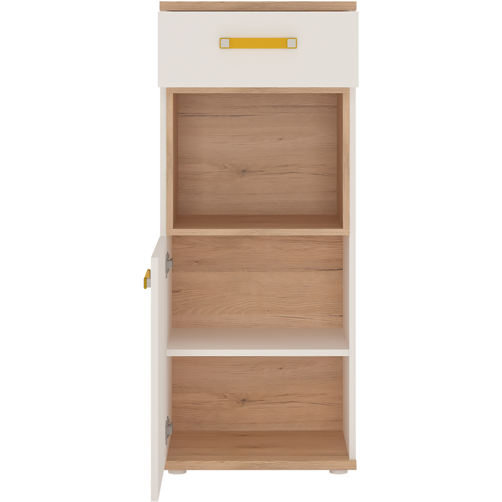 Florence 4KIDS Single Door and Drawer Oak and White Narrow Cabinet with Orange Handles Image 3