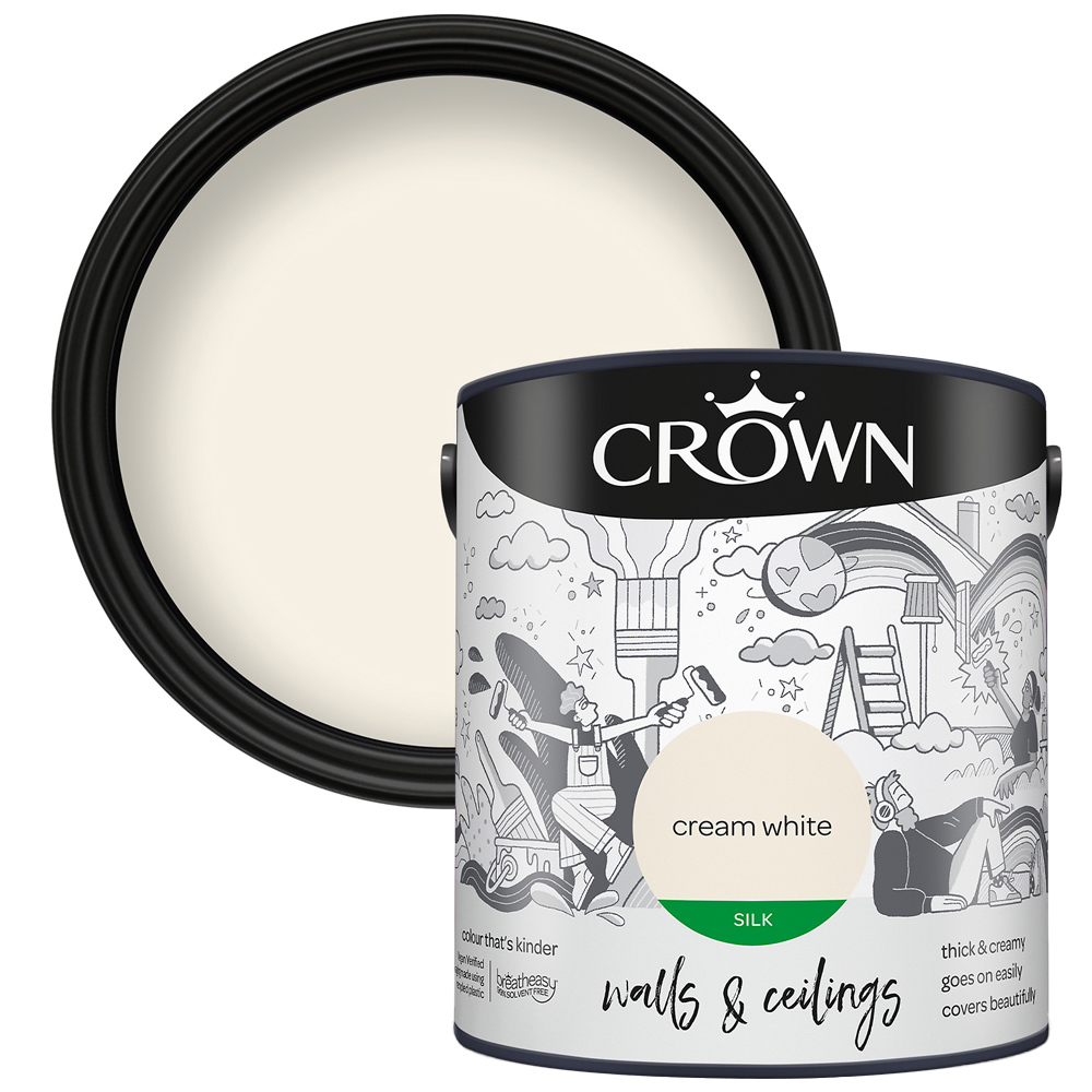 Crown Breatheasy Walls & Ceilings Cream White Silk Emulsion Paint 2.5L Image 1