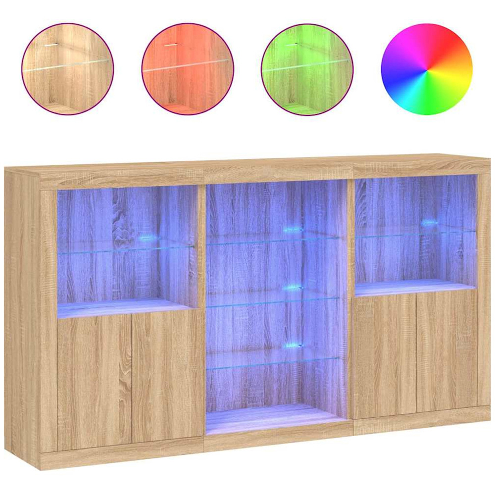 vidaXL 4 Door 8 Shelf Sonoma Oak Sideboard with LED Lights Image 2