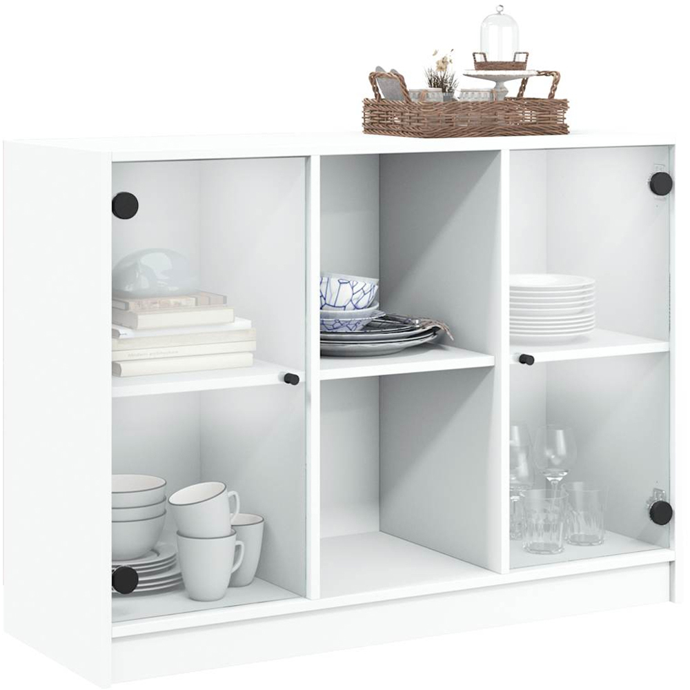 vidaXL 2 Glass Door 2 Shelf White Sideboard Image 4