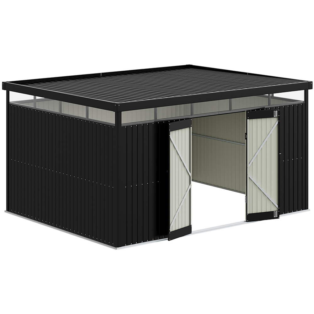 Living and Home 10 x 13ft Charcoal Black Garden Tool Storage Shed with Flat Roof Image 4